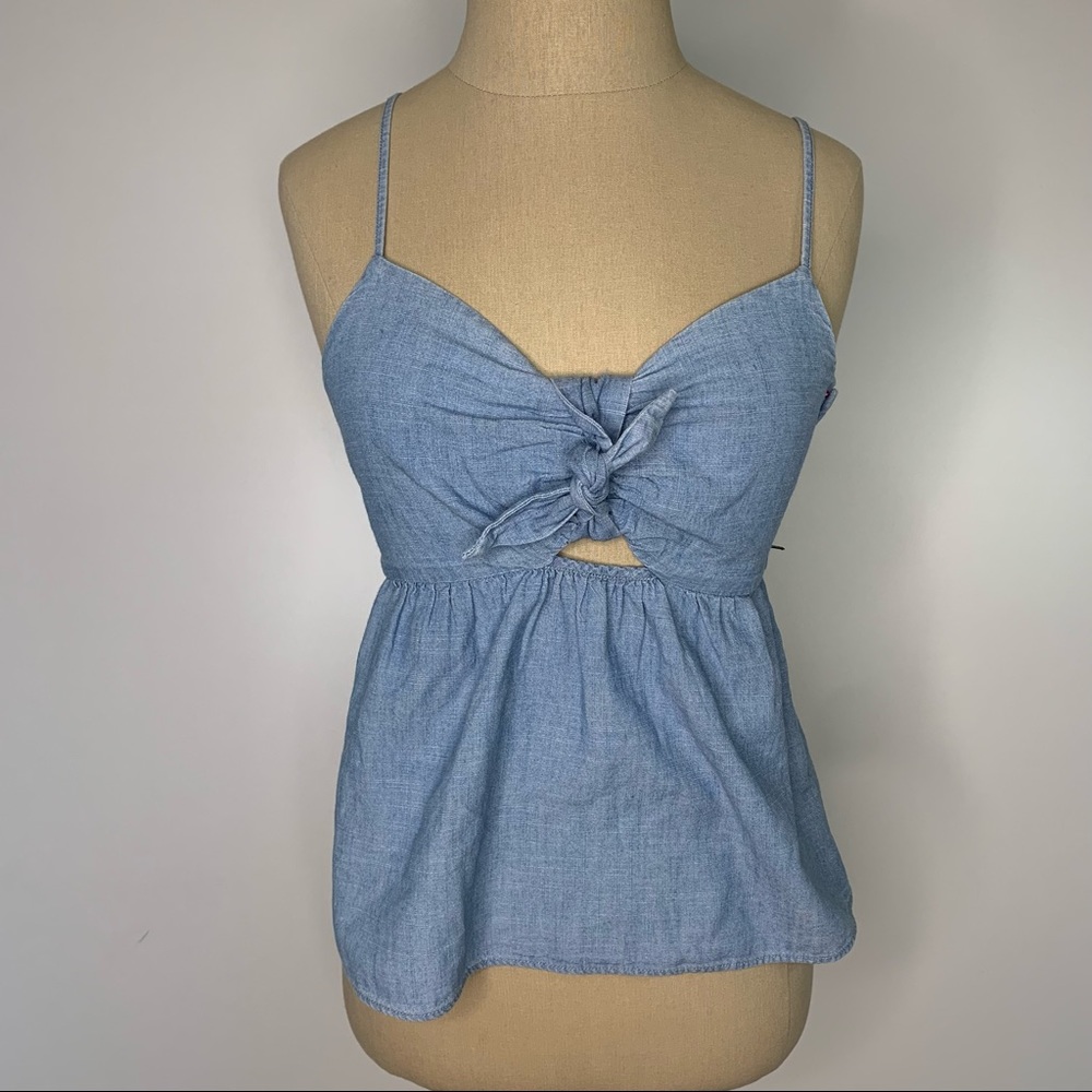 Madewell Chambray Tie-Front Keyhole Cami Top Cotton 00 - Picture 5 of 16